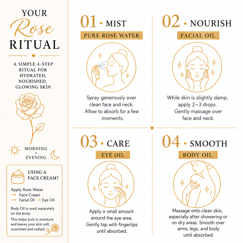 Rose Oil Complete Face & Body Set | Rose Water, Facial Oil, Eye Oil & Body Oil